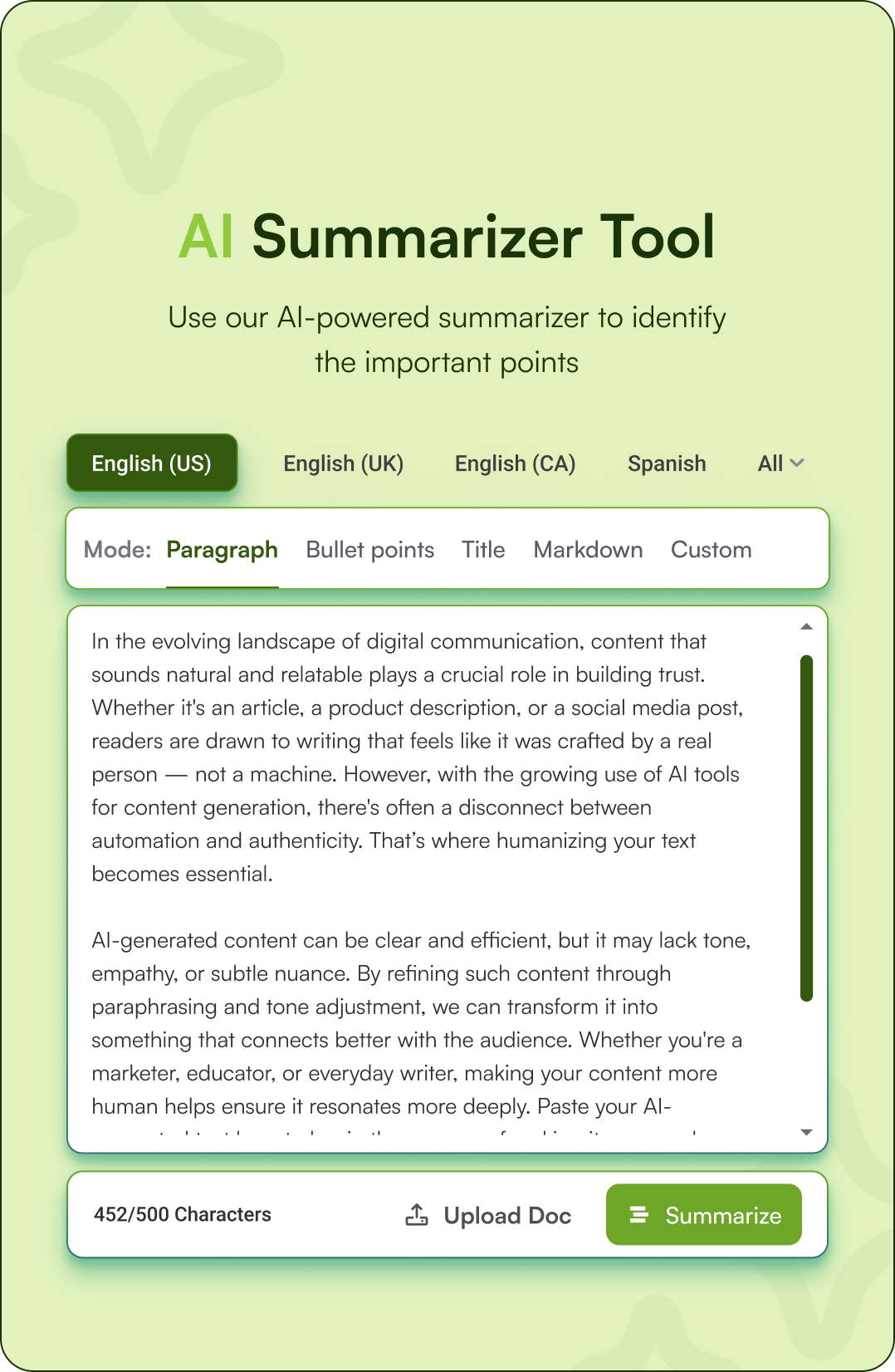 Free AI Summarizer Tool